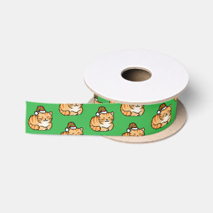 Festive Cat Christmas - Cute Cat in Santa Hat Satin Ribbon