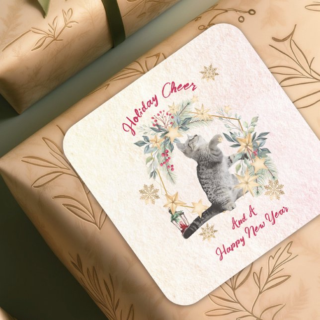 Festive Cat Christmas Sticker – Wreath & Snowflake (Creator Uploaded)