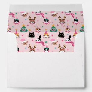 Festive Cat Faces in Holiday Hats Pattern Envelope