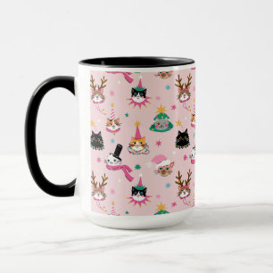 Festive Cat Faces in Holiday Hats Pattern Mug