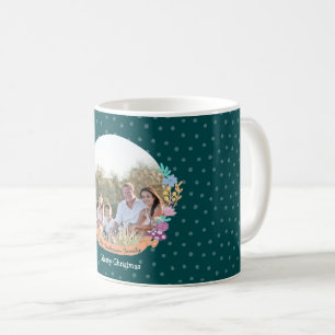 Festive cat floral wreath Christmas green photo Coffee Mug