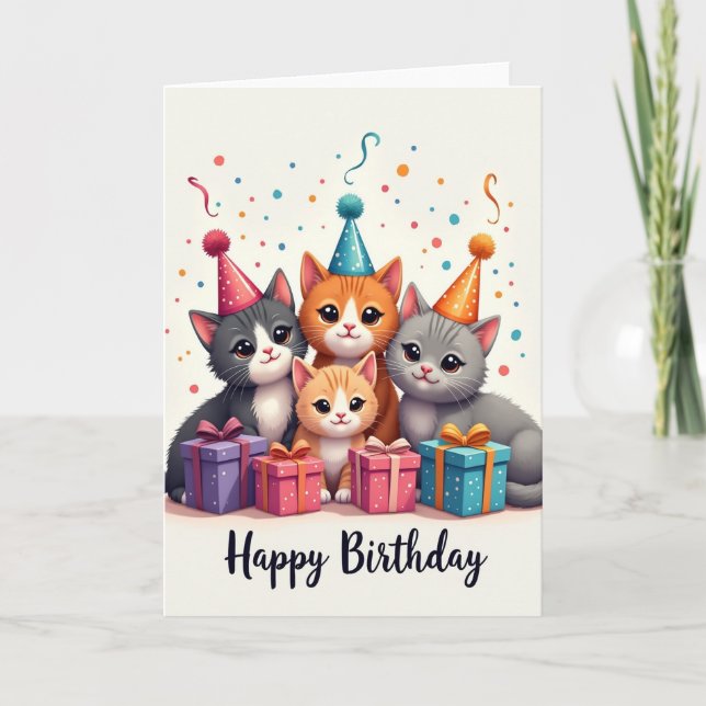 Festive Cat Hats Birthday Card (Front)