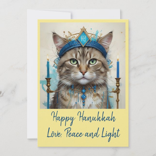 Festive Cat in Disguise Playful Hanukkah Greeting Holiday Card (Front)