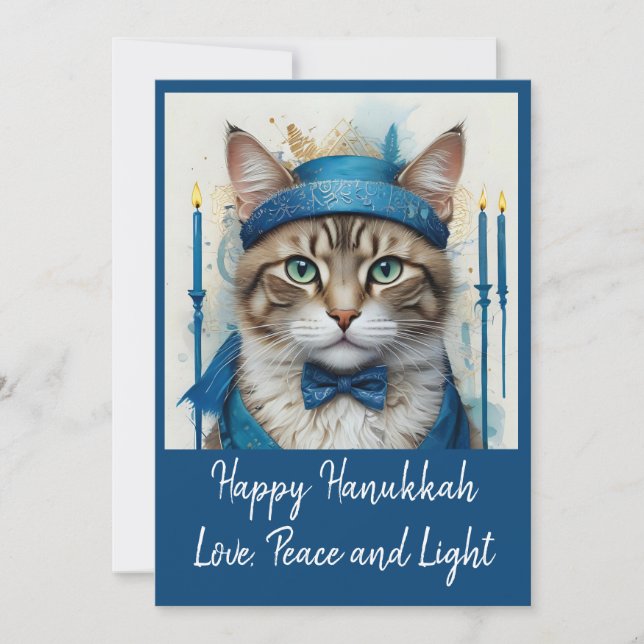 Festive Cat in Disguise Playful Hanukkah Party Invitation (Front)