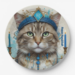Festive Cat in Hanukkah disguise Greeting Paper Plates
