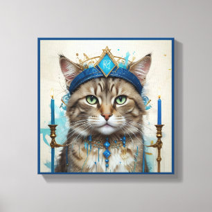 Festive Cat in playful hanukkah Disguise  Canvas Print