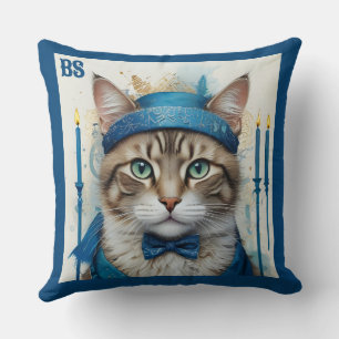Festive Cat in playful hanukkah Disguise Throw Pillow