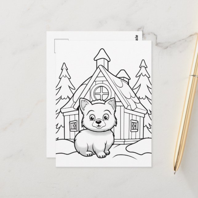 Festive cat kids coloring Postcard (Front/Back In Situ)