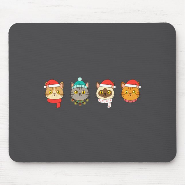 Festive Cat Lineup, Holiday Cat Art Cat Lovers, Ca Mouse Pad (Front)