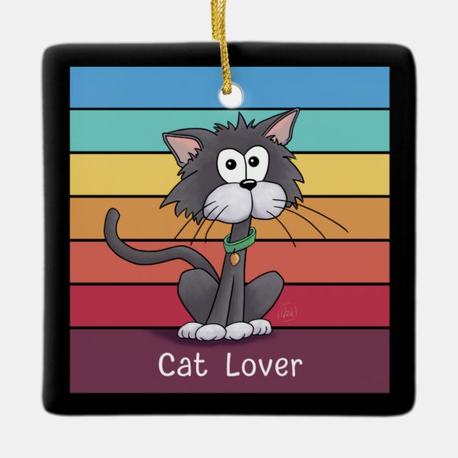 Festive Cat Lover     Ceramic Ornament (Front)