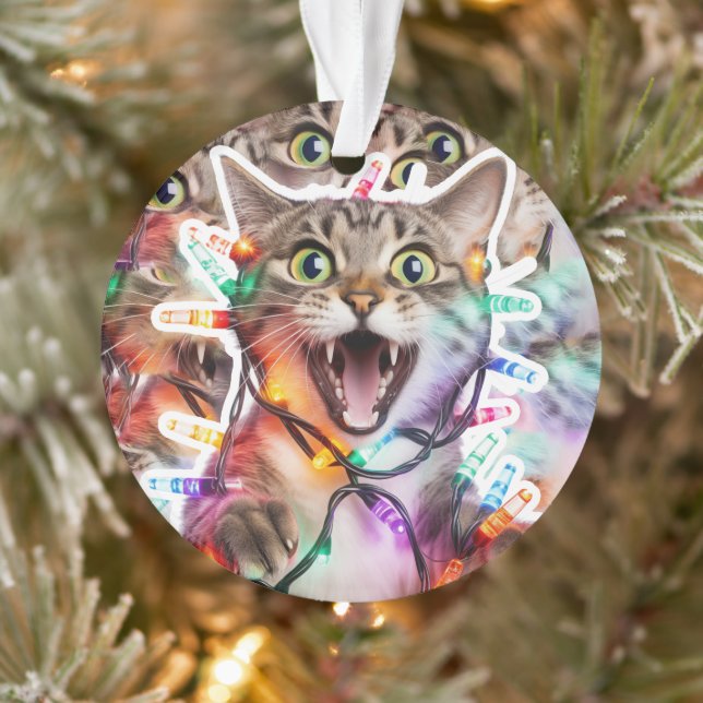 Festive Cat with Christmas Lights Ornament  (Tree)
