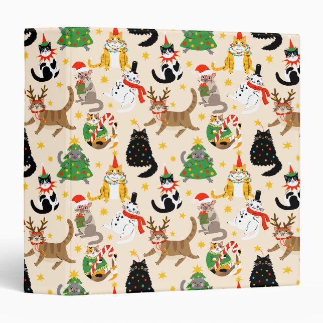 Festive Cats Christmas Pattern 3 Ring Binder (Front/Spine)