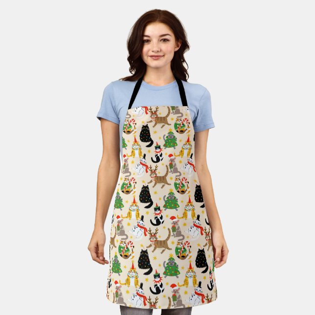 Festive Cats Christmas Pattern Apron (Worn)