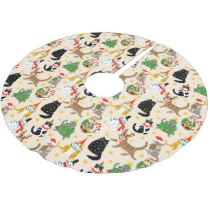 Festive Cats Christmas Pattern Brushed Polyester Tree Skirt