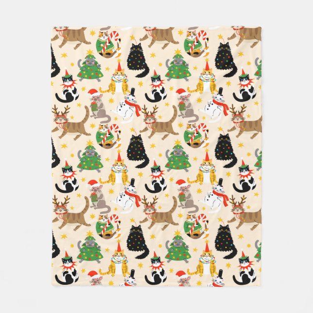 Festive Cats Christmas Pattern Fleece Blanket (Front)