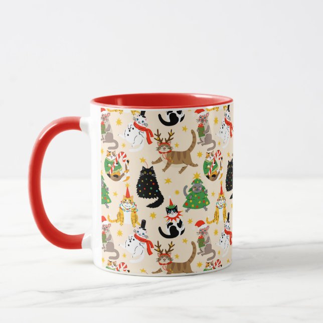 Festive Cats Christmas Pattern Mug (Left)
