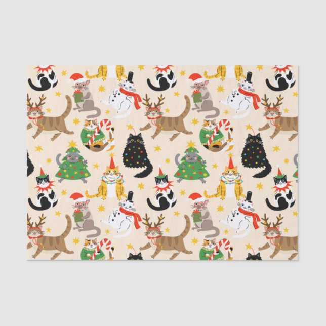 Festive Cats Christmas Pattern Tissue Paper (Front)
