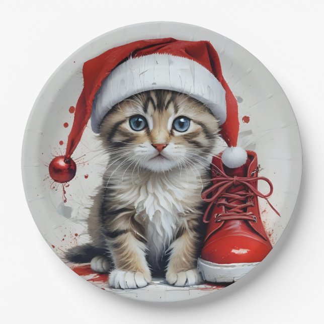 Festive Cats in Christmas Costumes - Holiday Vibes Paper Plates (Front)