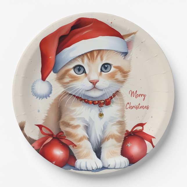 Festive Cats in Christmas Costumes - Holiday Vibes Paper Plates (Front)