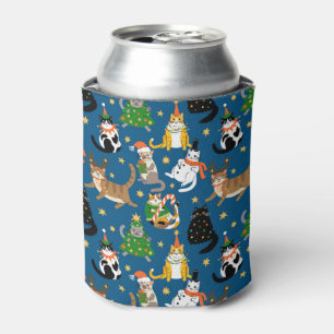 Festive Cats in Christmas Costumes Pattern Can Cooler