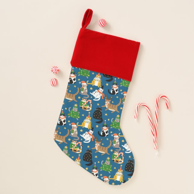 Festive Cats in Christmas Costumes Pattern Christmas Stocking (Front)