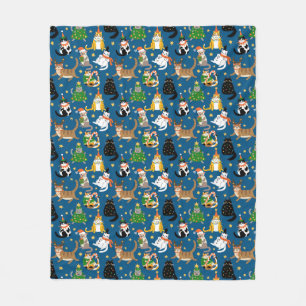 Festive Cats in Christmas Costumes Pattern Fleece Blanket