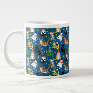 Festive Cats in Christmas Costumes Pattern Giant Coffee Mug