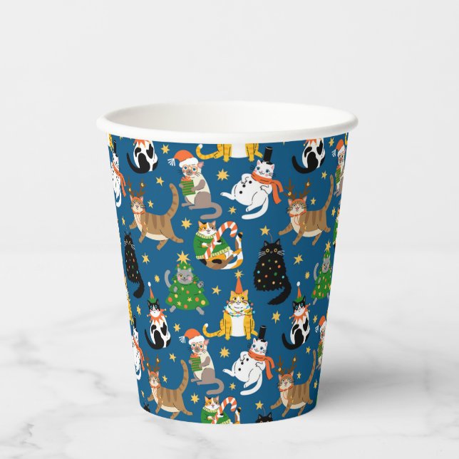 Festive Cats in Christmas Costumes Pattern Paper Cups (Front)
