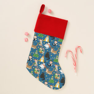 Festive Cats in Christmas Costumes Pattern Stocking