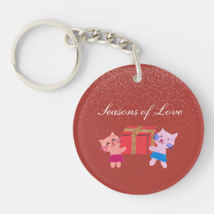 Festive cats w gift Christmas Red Photo Keychain