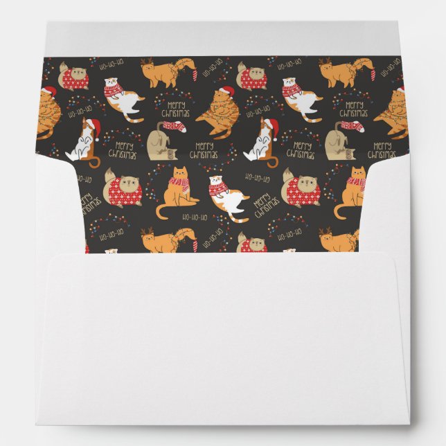 Festive Cats with Lights Christmas Pattern Envelope (Back (Bottom))