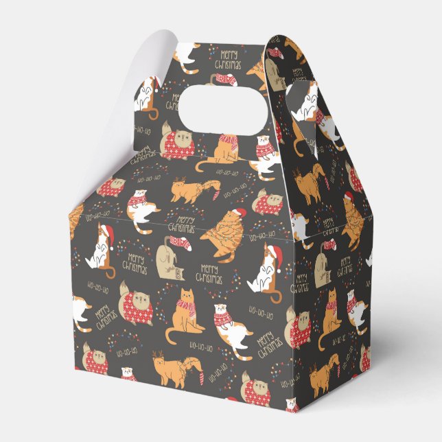 Festive Cats with Lights Christmas Pattern Favor Boxes (Front Side)