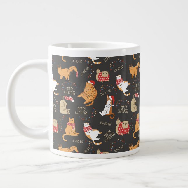 Festive Cats with Lights Christmas Pattern Giant Coffee Mug (Left)