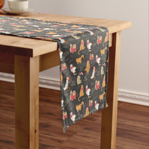 Festive Cats with Lights Christmas Pattern Short Table Runner