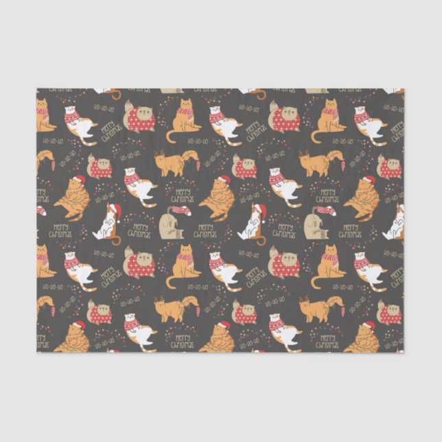 Festive Cats with Lights Christmas Pattern Tissue Paper (Front)