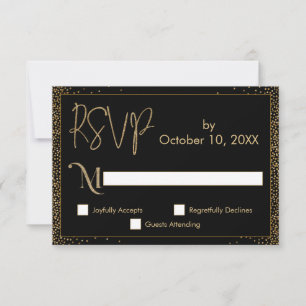 Festive Celebrations Faux Gold Confetti on Black RSVP Card