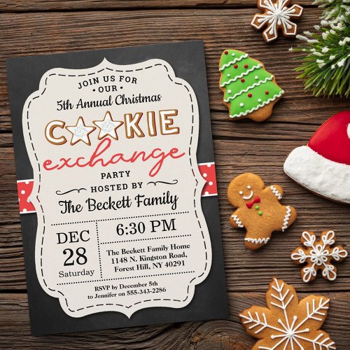 Festive Chalkboard Cookie Exchange Christmas Party Invitation