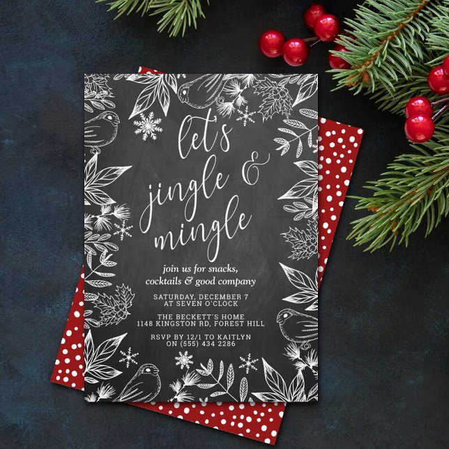 Festive Chalkboard Jingle & Mingle Holiday Party Invitation (Creator Uploaded)