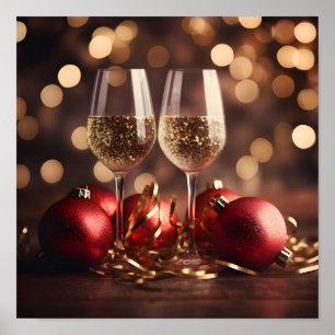 Festive champagne glass holiday poster