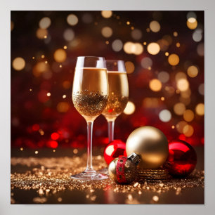 Festive champagne glass holiday poster