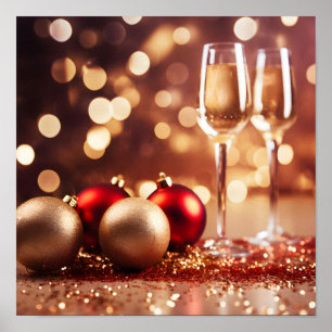 Festive champagne glass holiday poster
