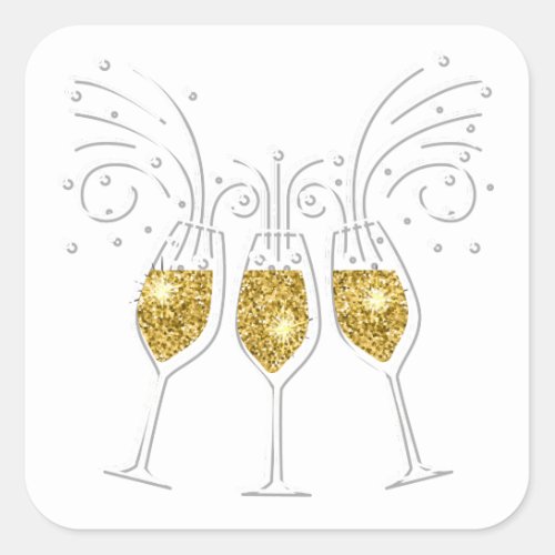 Festive champagne glasses square sticker