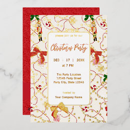 Festive Champagne Nutcracker Candy Cane Christmas Foil Holiday Card