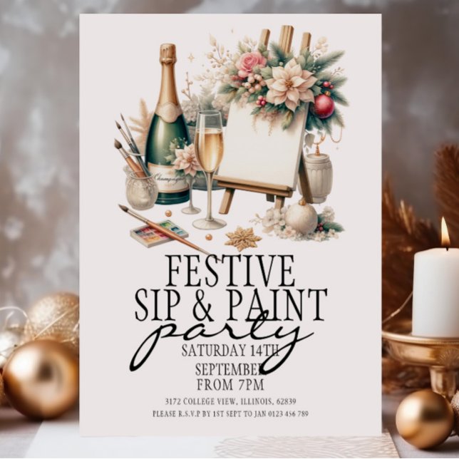 Festive Champagne Sip and Paint Christmas Invitation (Creator Uploaded)