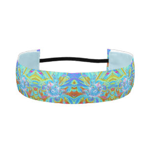 Festive Chartreuse and Blue Dahlia Flower Petals Athletic Headband