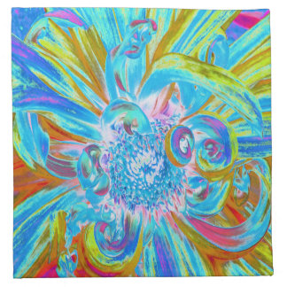 Festive Chartreuse and Blue Dahlia Flower Petals Cloth Napkin
