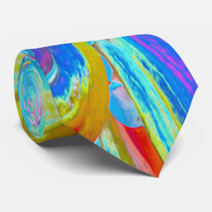 Festive Chartreuse and Blue Dahlia Flower Petals Neck Tie