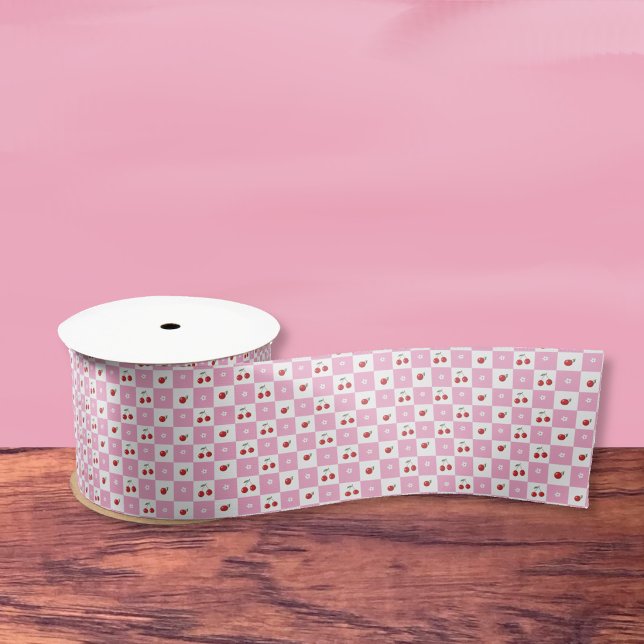 Festive Checker Pattern , Cherries , Flower Ribbon (Festive checker pattern ,with cherries and flower ribbon .)