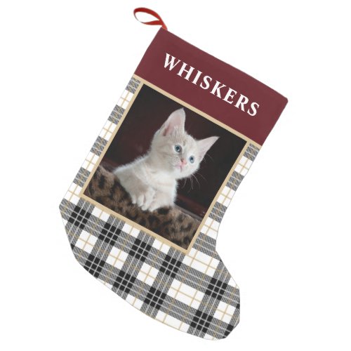 Festive Checker Plaid Pet Cat Photo Christmas  Small Christmas Stocking