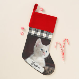 Festive Checker Plaid Pet Cat Photo Christmas  Stocking